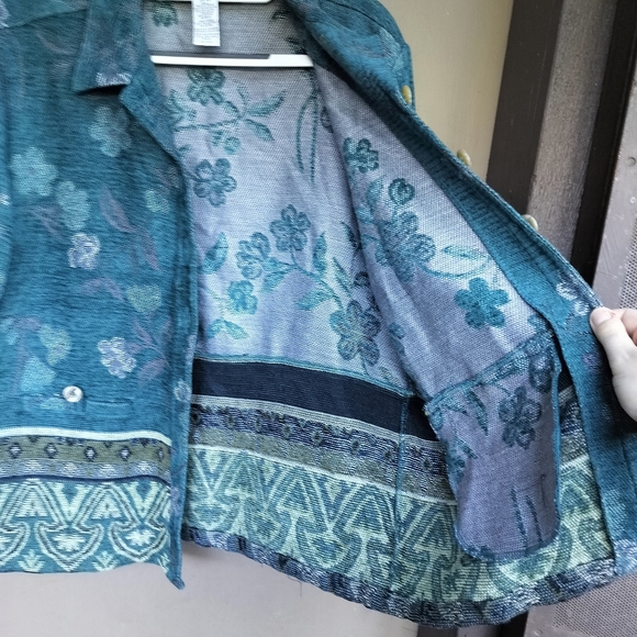 Sag Harbor 90s Boho Bohemian Tapestry Fabric Teal Jacket Floral - Picture 4 of 6